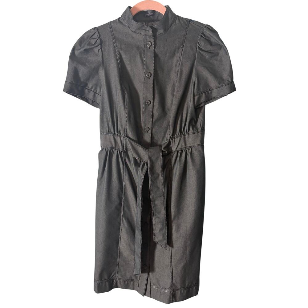 Magaschoni Collection Charcoal Grey Shirt Dress Puff Sleeve Belted Dress Size 4